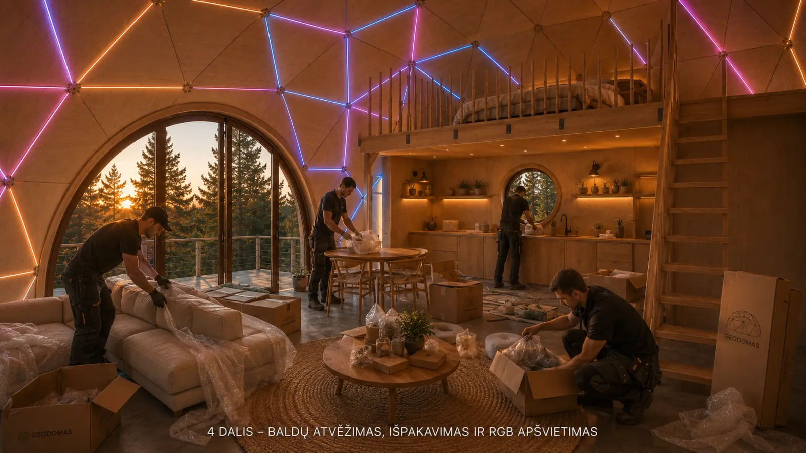 Koncepcinis kupolo baldų ir įrangos montavimo vaizdas